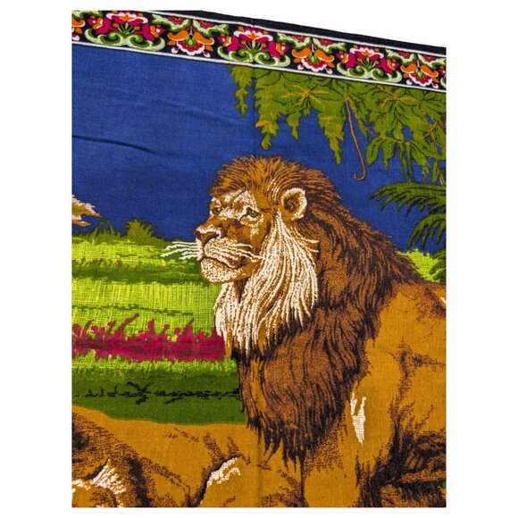 Vintage Tapestry Wall Hanging Lion In A Jungle 54" x 38" - Picture 5 of 9